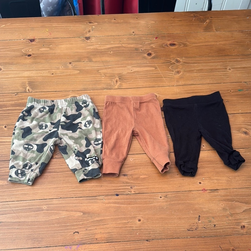 Baby 0-3 months pants Camouflage, Brown, and‎ Black Bottoms Set